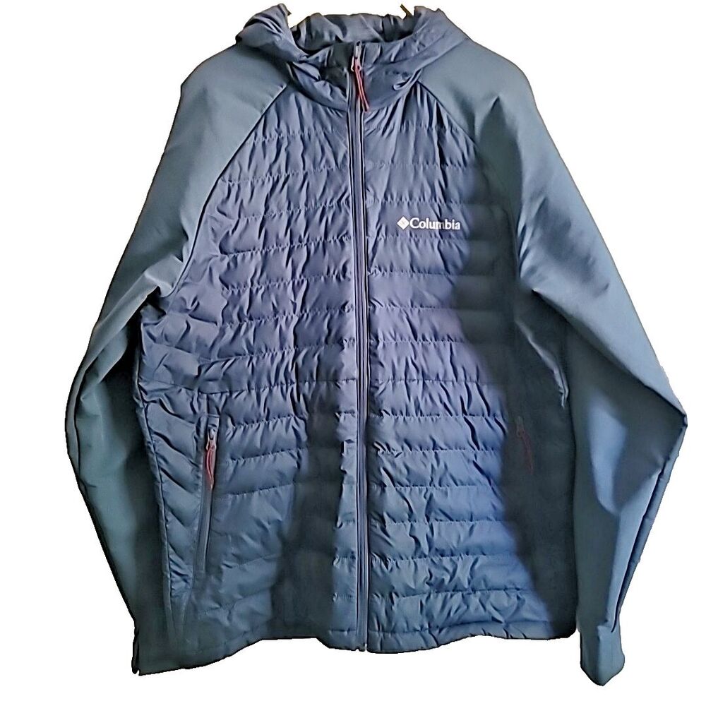 Columbia Puffer Hooded Jacket Mens L Navy Blue Rogue Explorer Hybrid Nice